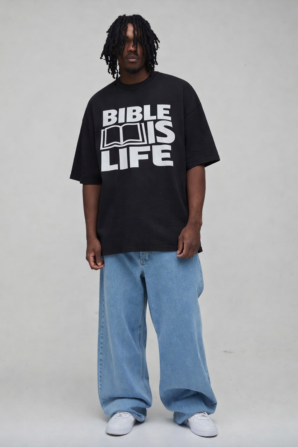 Bible Is Life Drop Shoulder Crop Tee w/ Dimensional ink