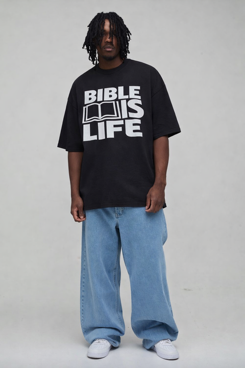 Bible Is Life Drop Shoulder Crop Tee w/ Dimensional ink